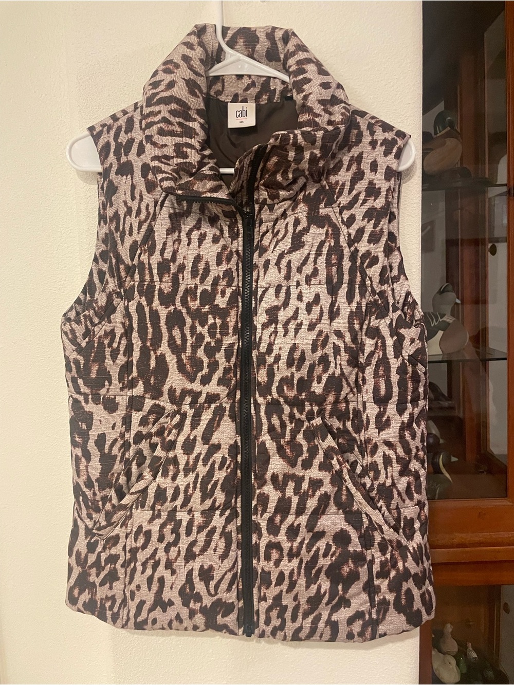 CAbi Leopard-Print Quilted Vest in Brown and Black